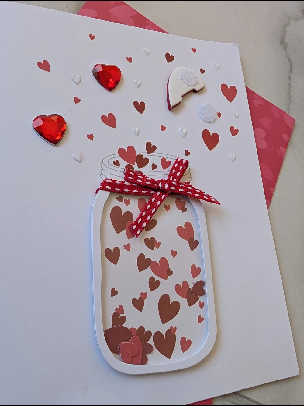 Valentine Heart Jar Greeting Card - Pink and Red